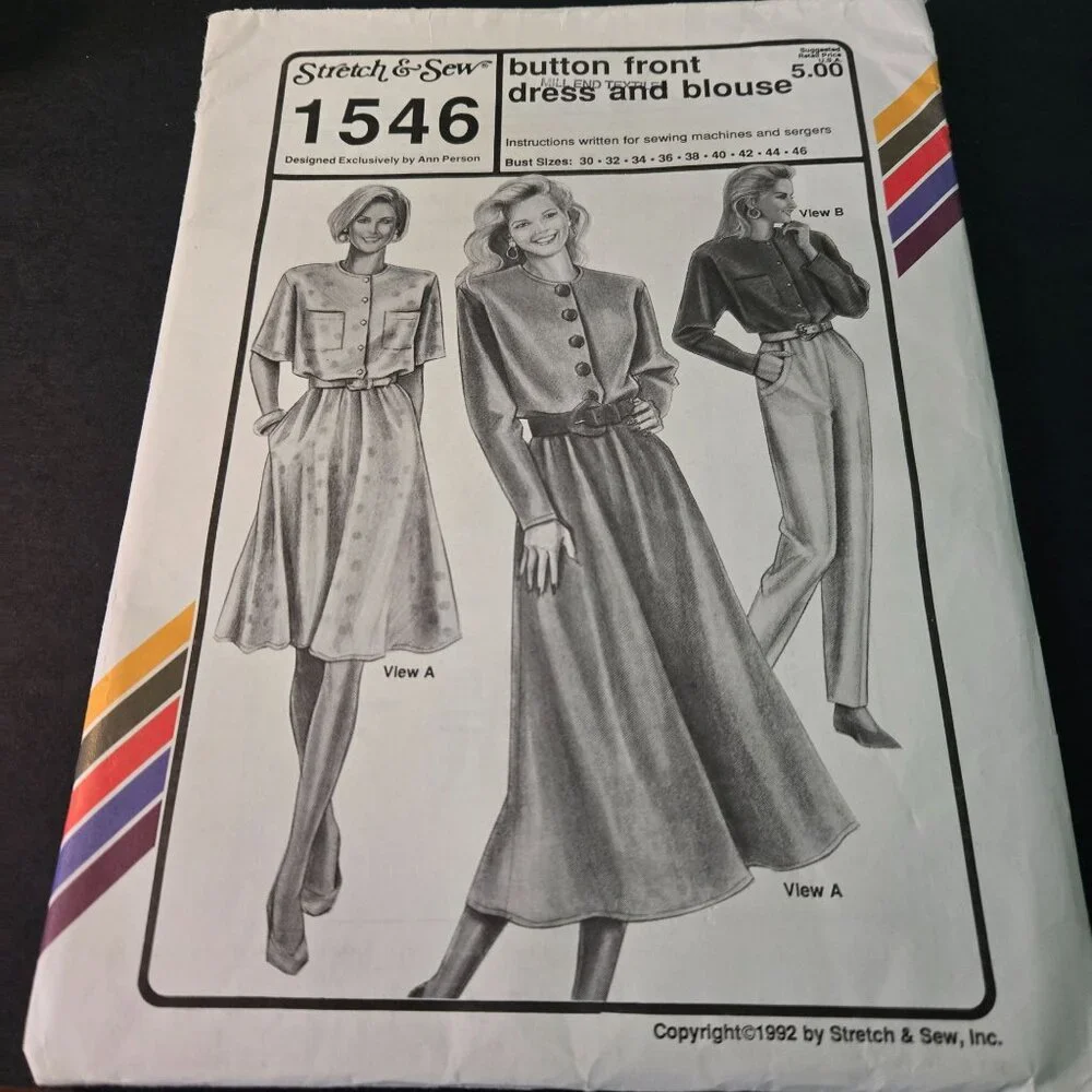 Stretch & Sew 1546 sewing pattern Button front dress/blouse Ann Person 90s UNCUT